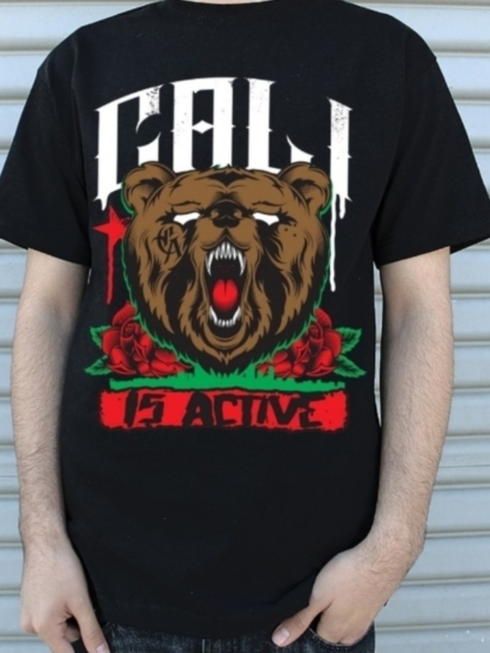 Cali "Is Active" Roaring Bear Graphic Tee Black X-Large